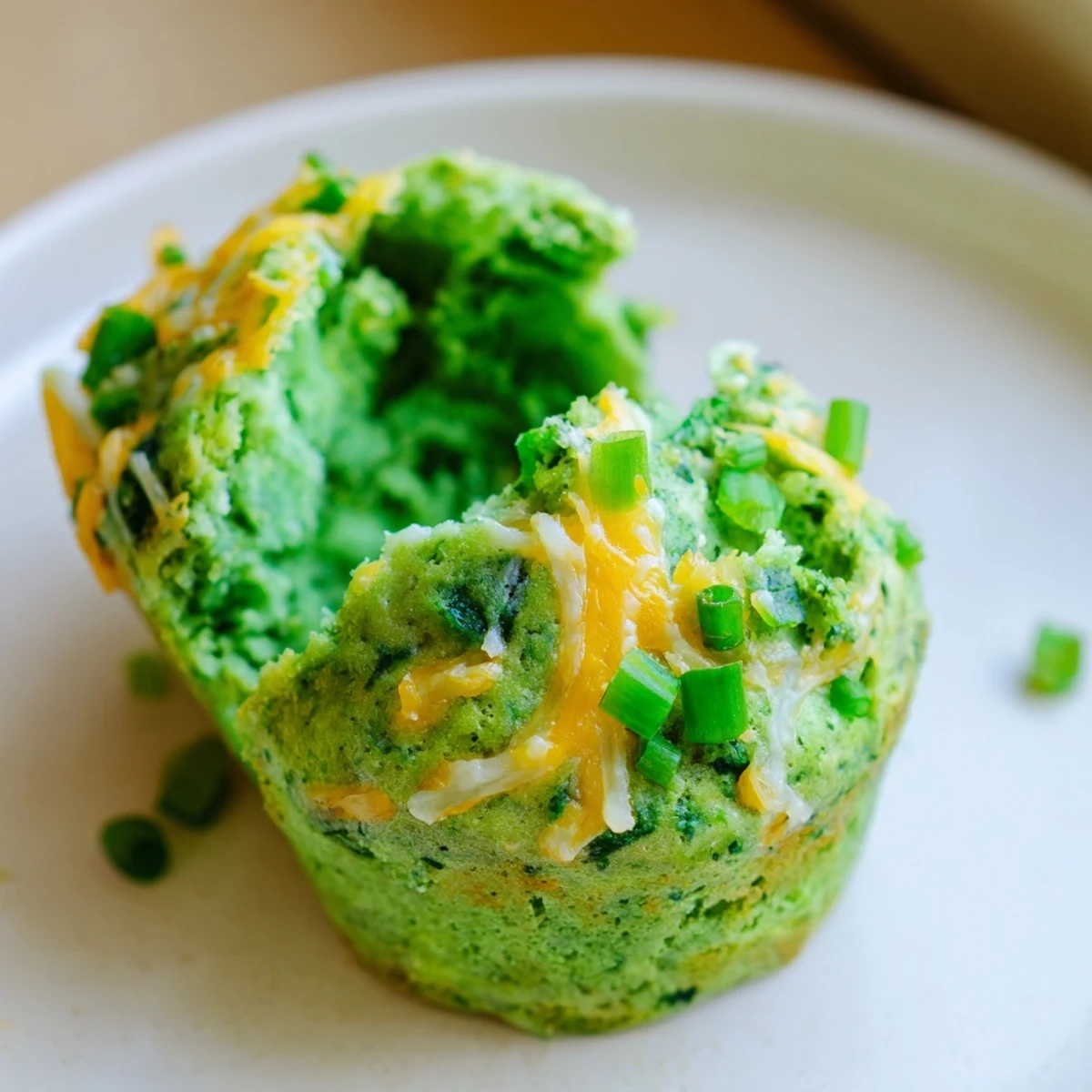 Twelve St. Patricks Day Spinach Muffins with green hues are plated with butter and a knife.
