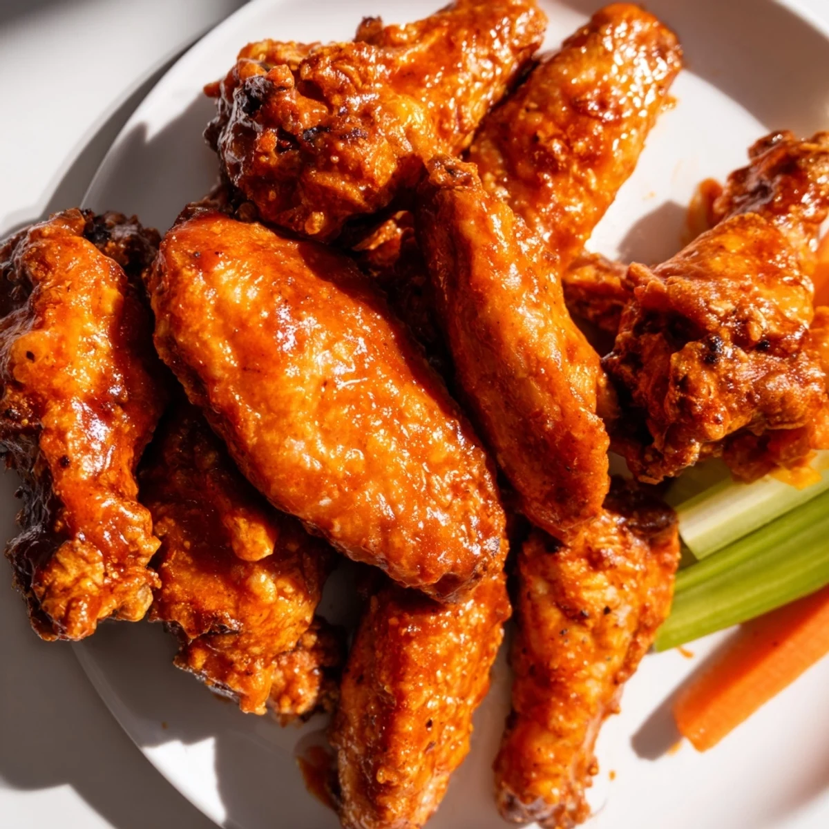 Freshly baked chicken wings coated in rich Buffalo sauce, paired with ranch dressing and crisp celery.