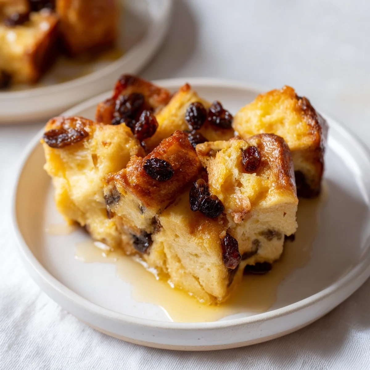 Classic homemade Bread Pudding with Raisins, golden on top with soft, custard-soaked bread and a sweet vanilla aroma.