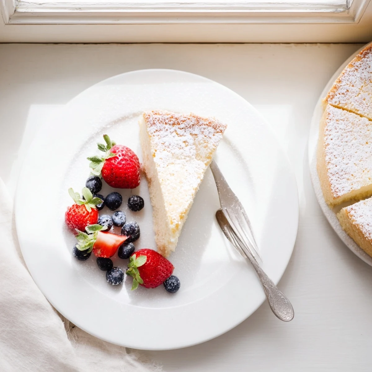 Serve Fluffy Yogurt Cloud Cake alongside a cup of tea for a light afternoon dessert.