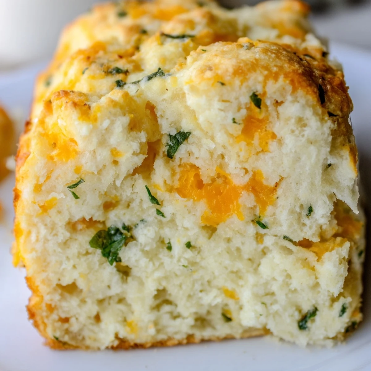 Warm slices of Red Lobsters Cheddar Bay Biscuit Loaf plated beside a bowl of creamy tomato soup for dinner.