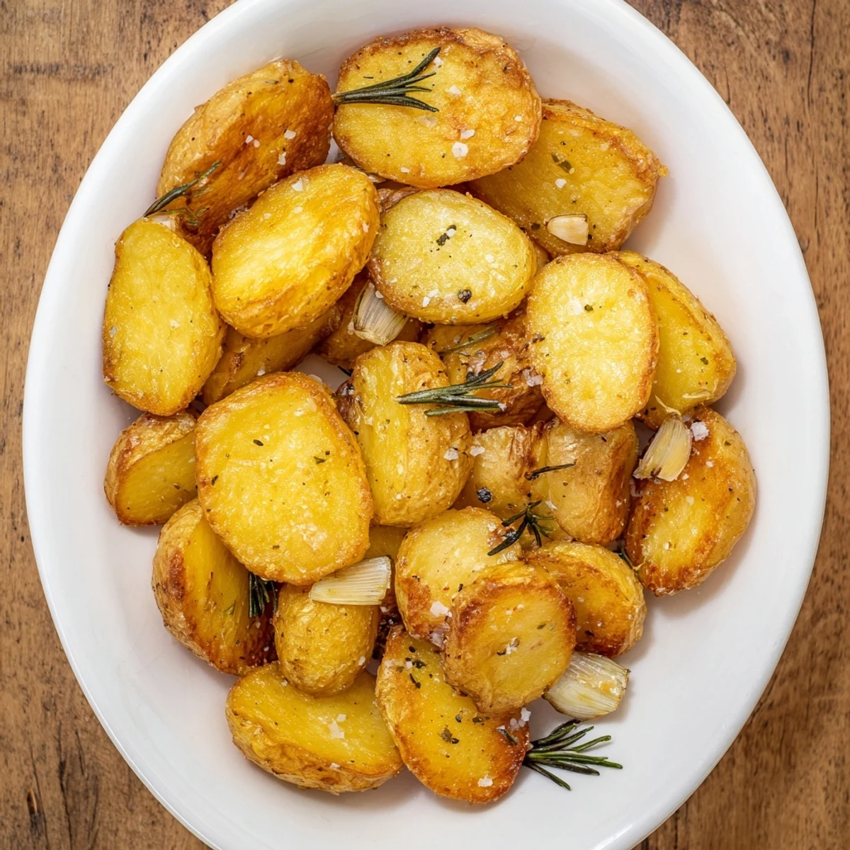 Crispy homemade roast potatoes glistening with hot oil, featuring roughened edges and a deep golden-brown roasted color