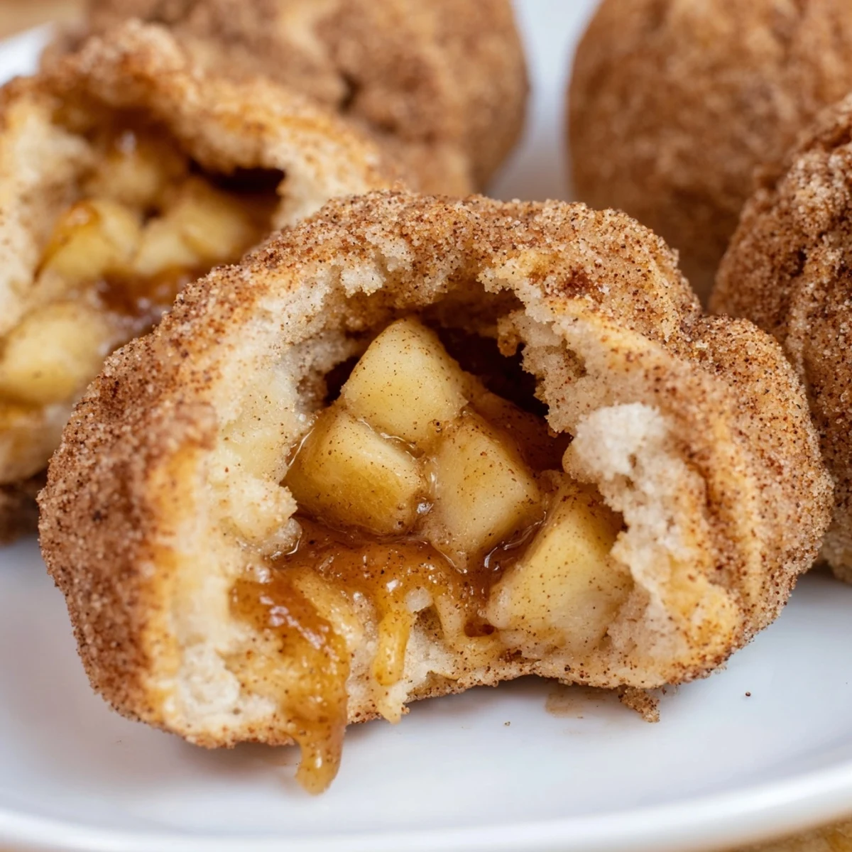 Freshly baked simple caramel apple pie bombs oozing with spiced apple filling on parchment paper