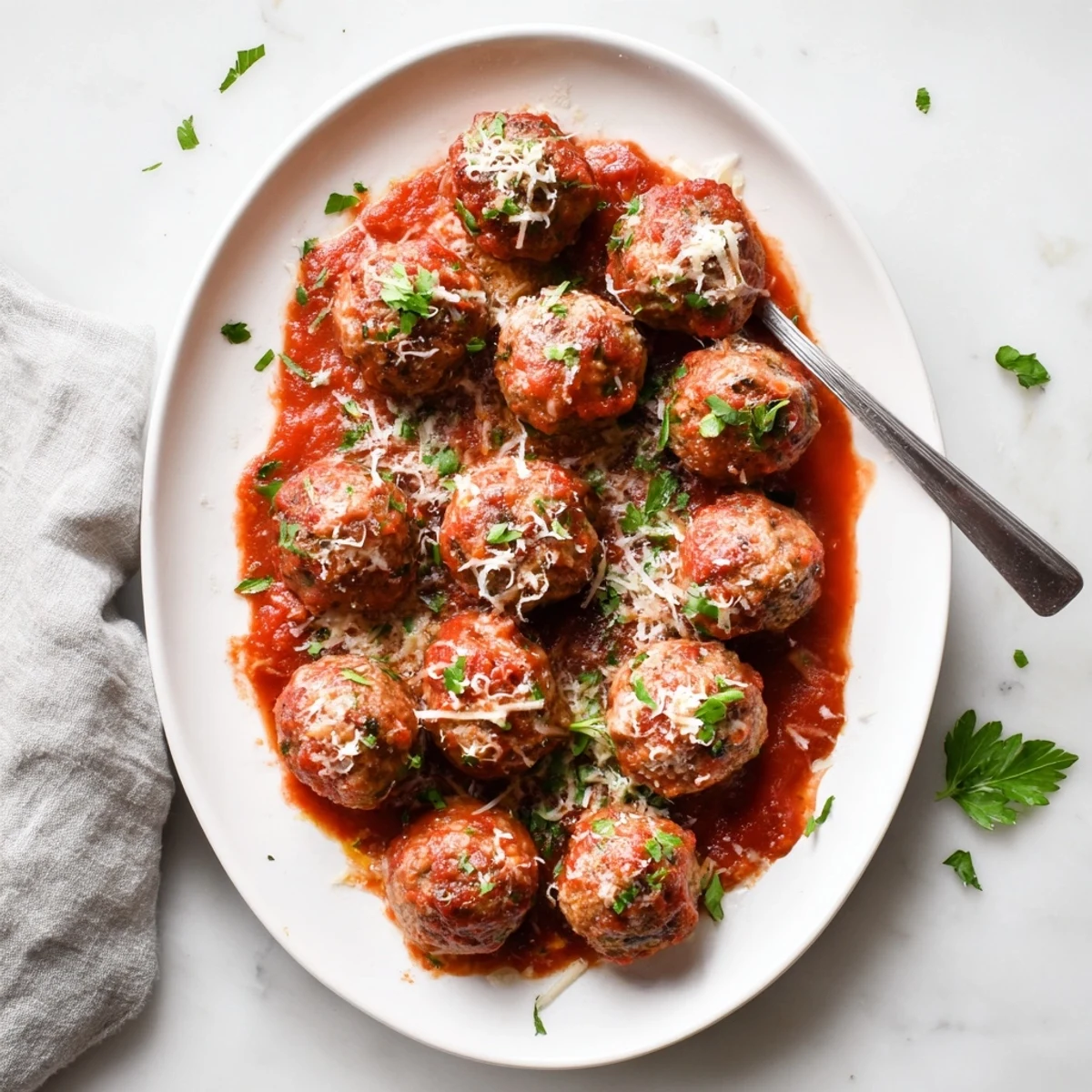 Tender beef and pork authentic Italian meatballs served over spaghetti with grated Parmesan cheese