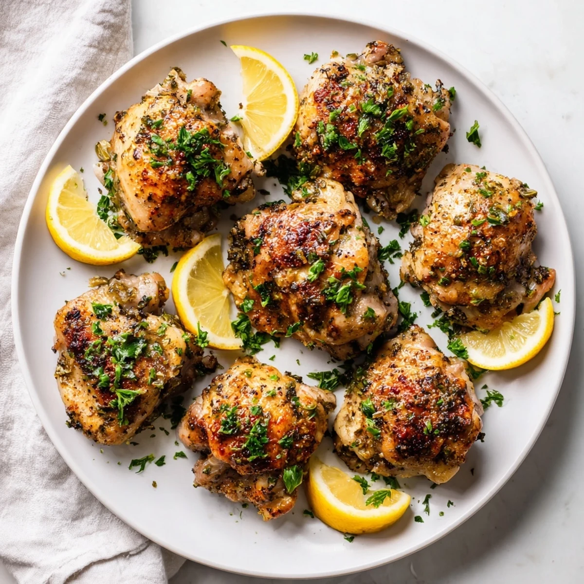 Juicy roasted ultimate boneless skinless chicken thighs with crispy edges served alongside steamed vegetables for a complete dinner