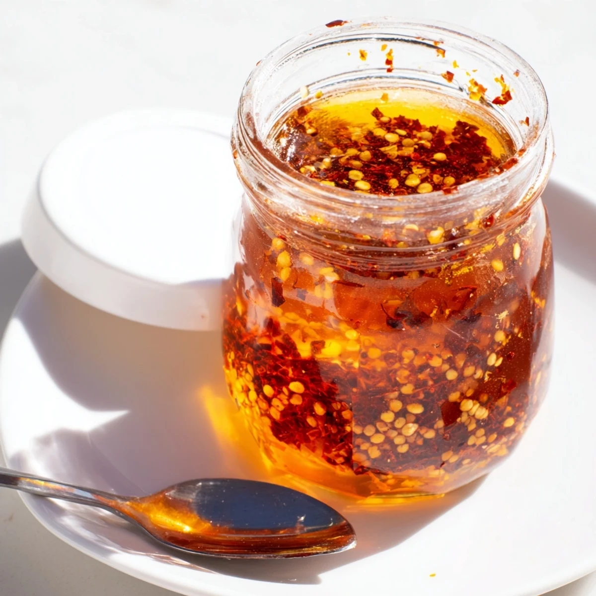 Spicy sweet hot honey drizzled generously over a crispy slice of pepperoni pizza