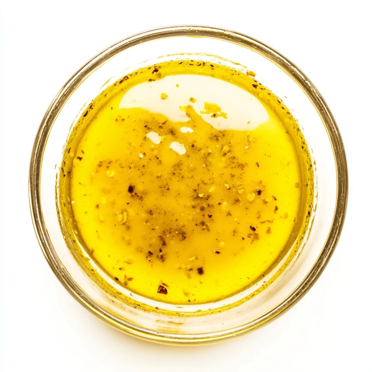 Creamy emulsified Easy Lemon Vinaigrette Dressing drizzled over crisp green salad with tomatoes