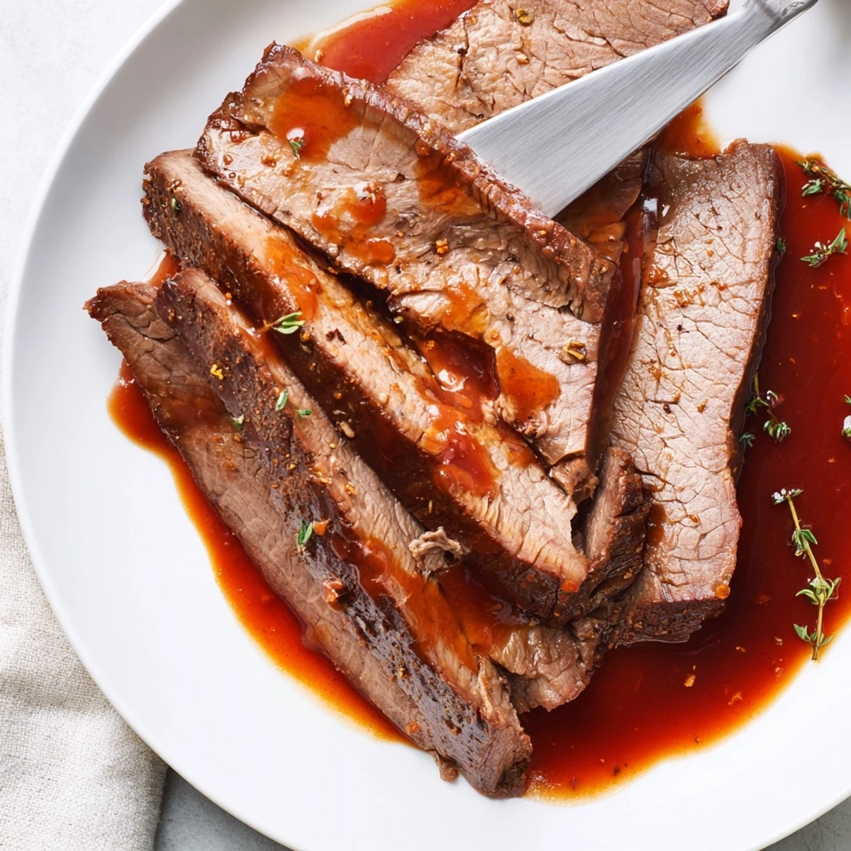 Fork-tender beef brisket slow-cooked for eight hours alongside carrots and celery in a tangy Worcestershire glaze