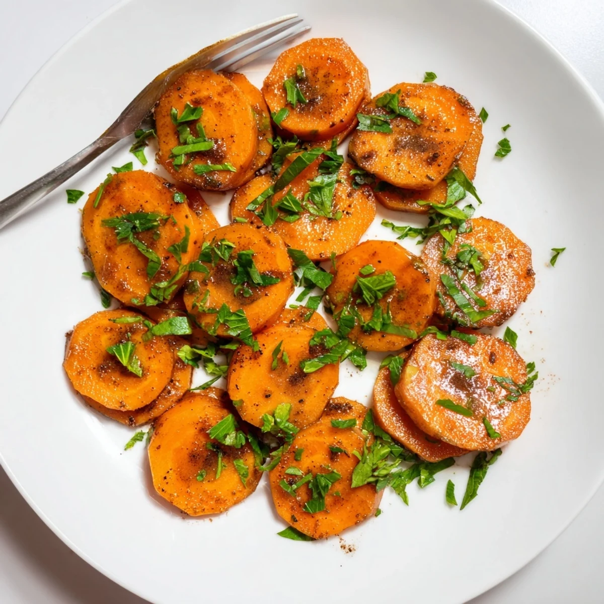 Easy brown sugar glazed carrots displayed in a rustic bowl with shiny syrupy coating