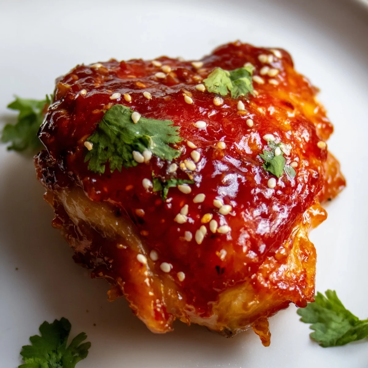Juicy chicken thighs with sticky sweet chili coating air fried to perfection and sprinkled with toasted sesame seeds