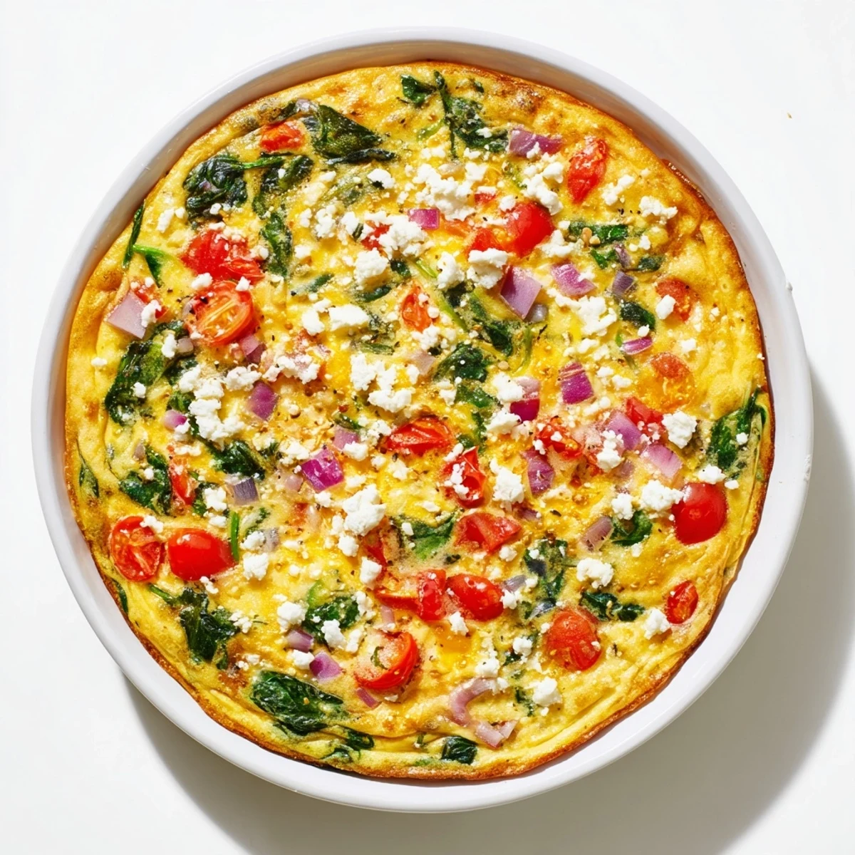 Fresh baked healthy crustless quiche with bell pepper, onion, and cheddar cheese ready for brunch