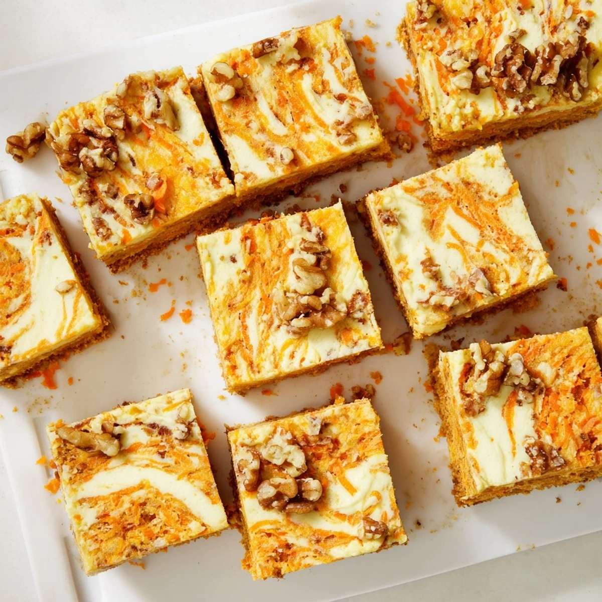 Golden carrot cake swirled with creamy cheesecake layer in these delicious dessert bars