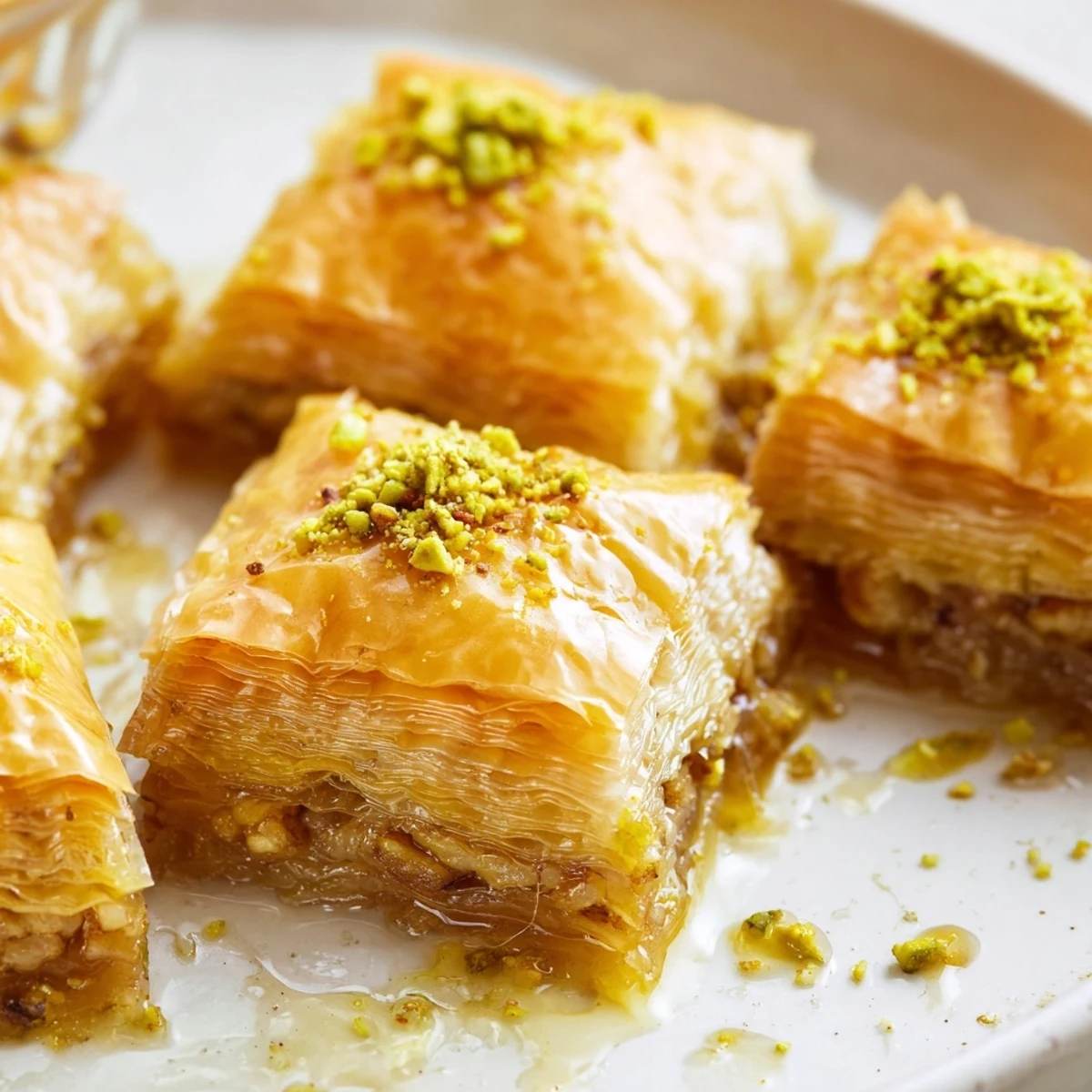 Crisp phyllo layers of Bosnian baklava filled with spiced walnuts and honey syrup