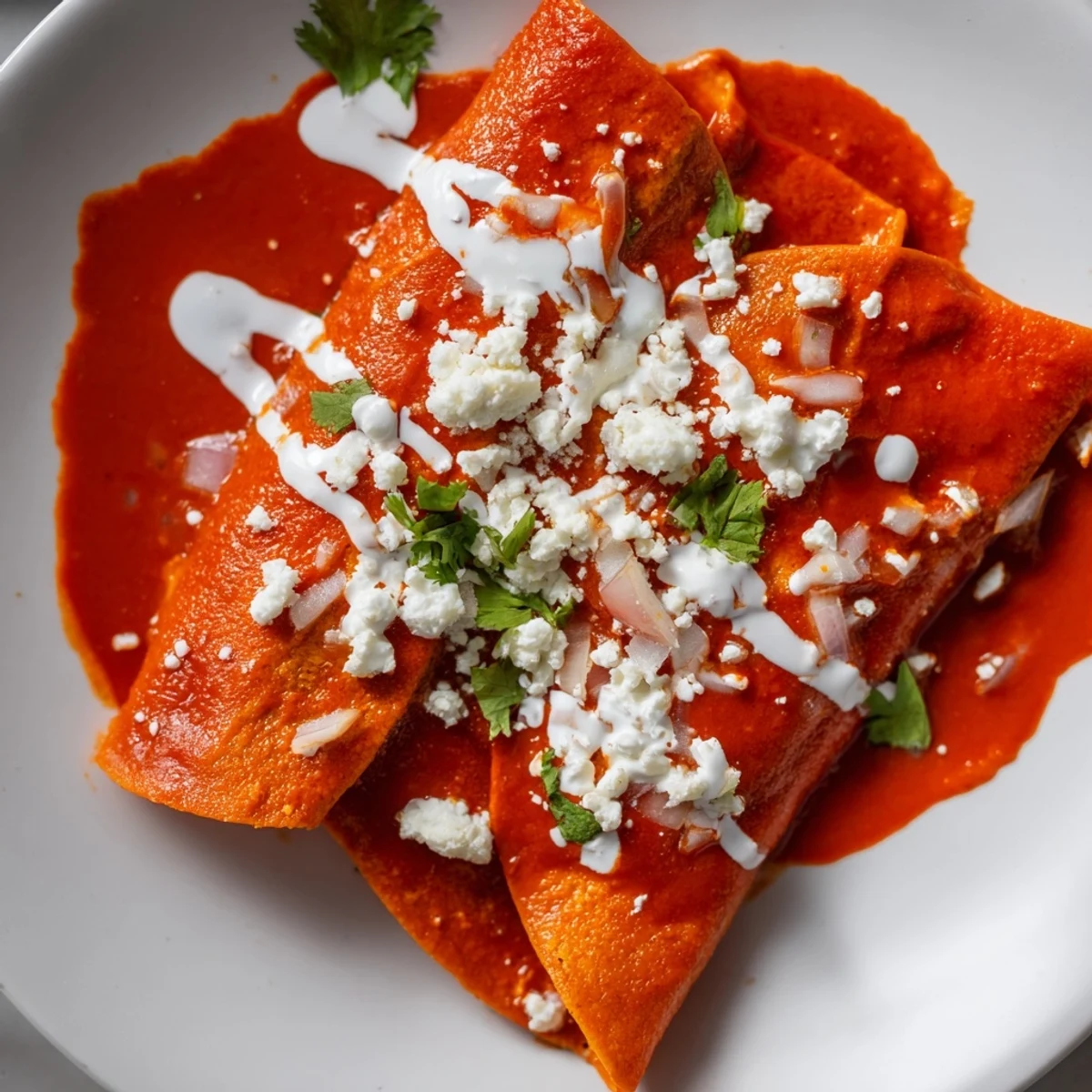 Warm corn tortillas smothered in vibrant red tomato sauce for authentic Mexican entomatadas