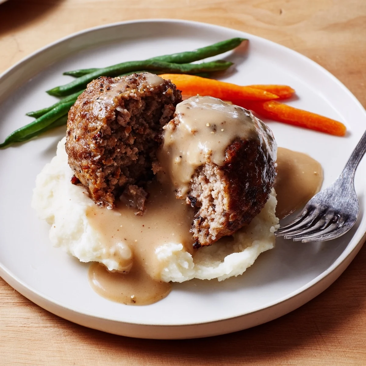 Homemade Ikea Meatballs glistening in creamy gravy, served over fluffy mashed potatoes