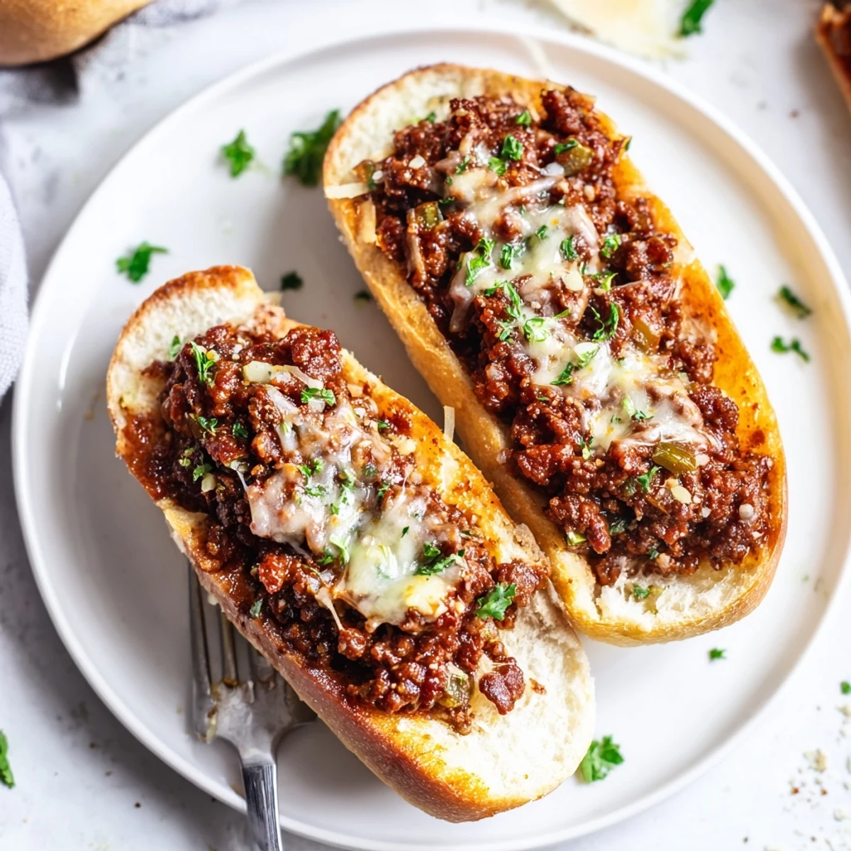 To imagine: Garlic Bread Sloppy Joes on a baking sheet, melty cheese