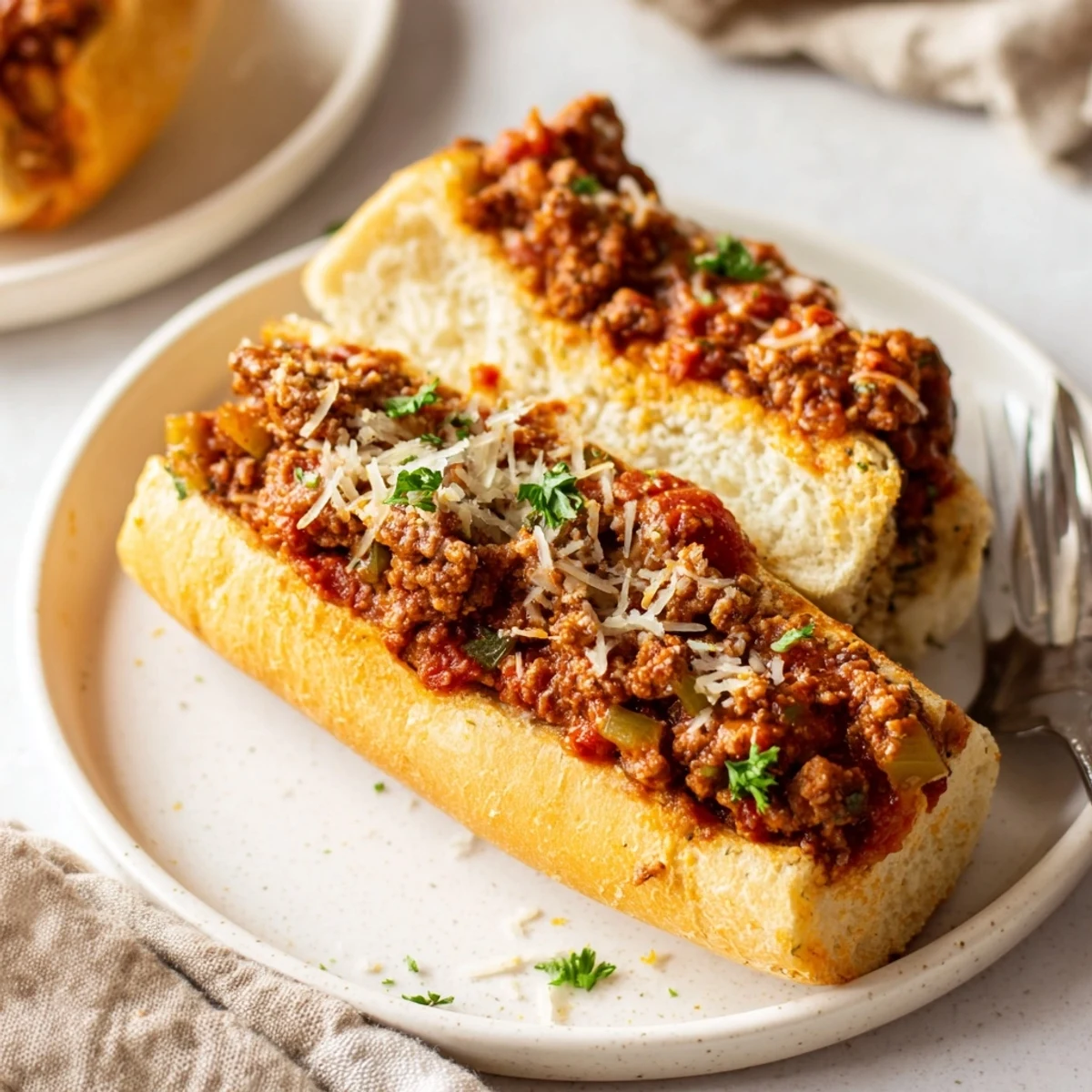 Served hot, Garlic Bread Sloppy Joes with crispy garlic edges and savory filling