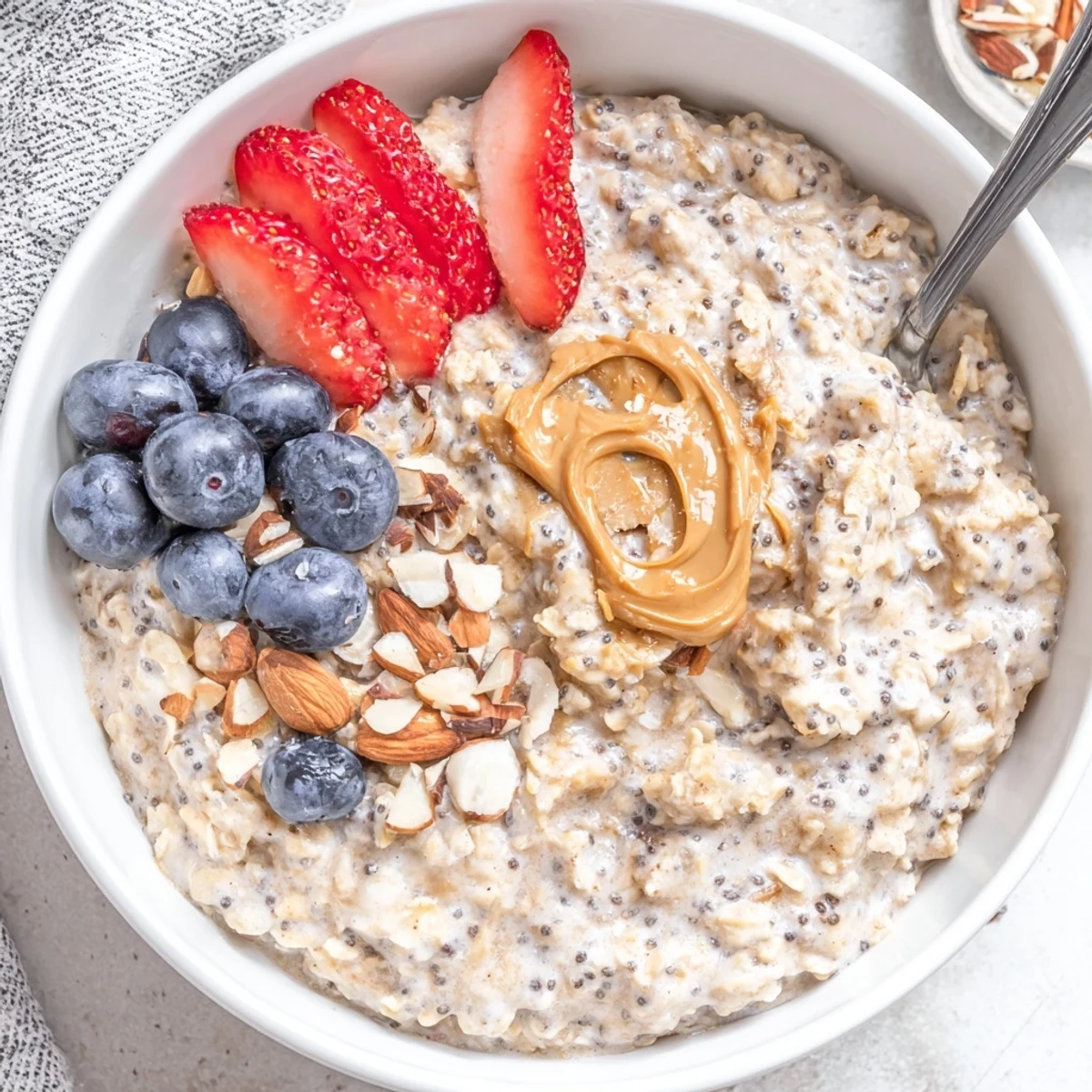 Creamy Protein Overnight Oats topped with fresh berries and chopped nuts