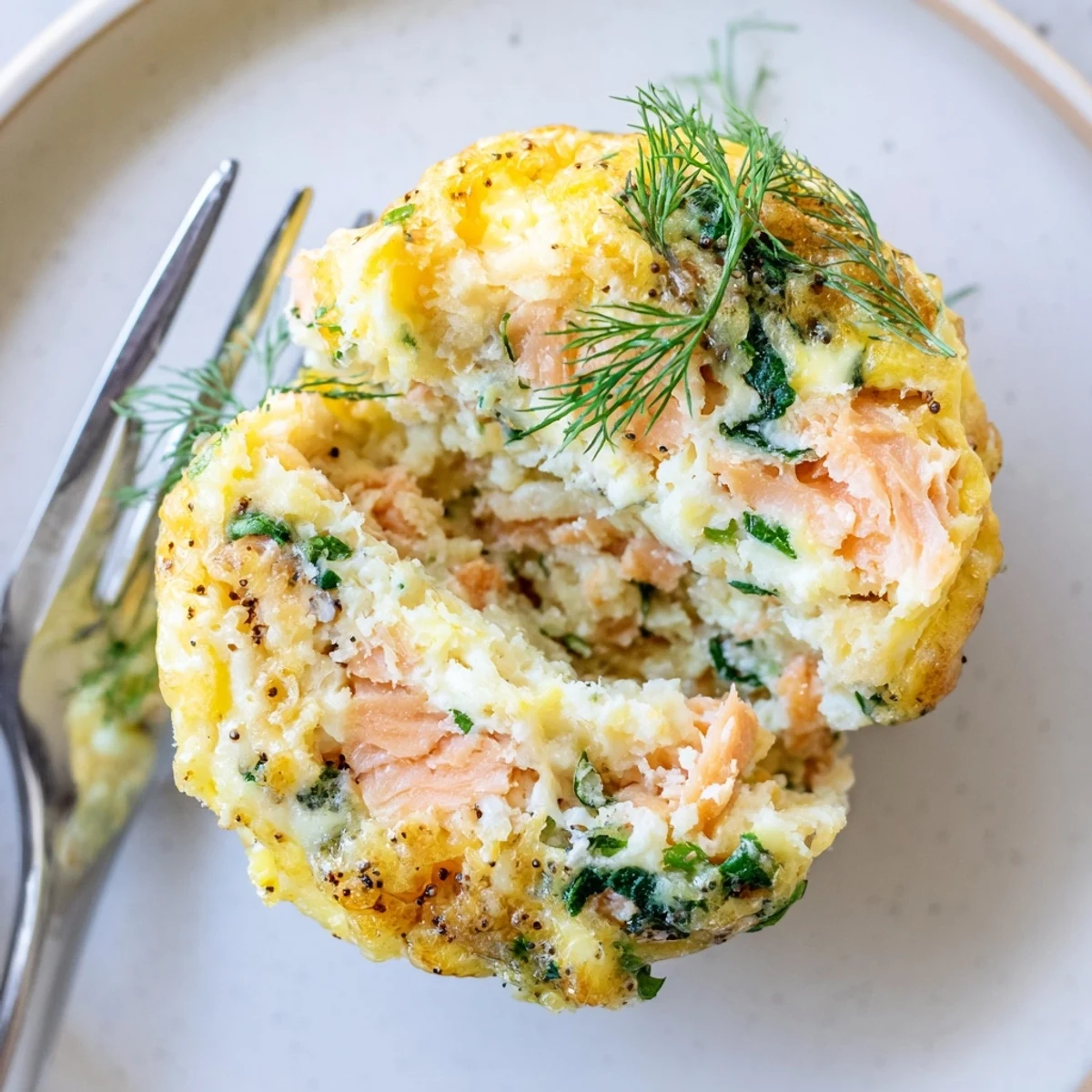 Fluffy Smoked Salmon Egg Muffins on plate, herb-sprinkled, perfect brunch bites