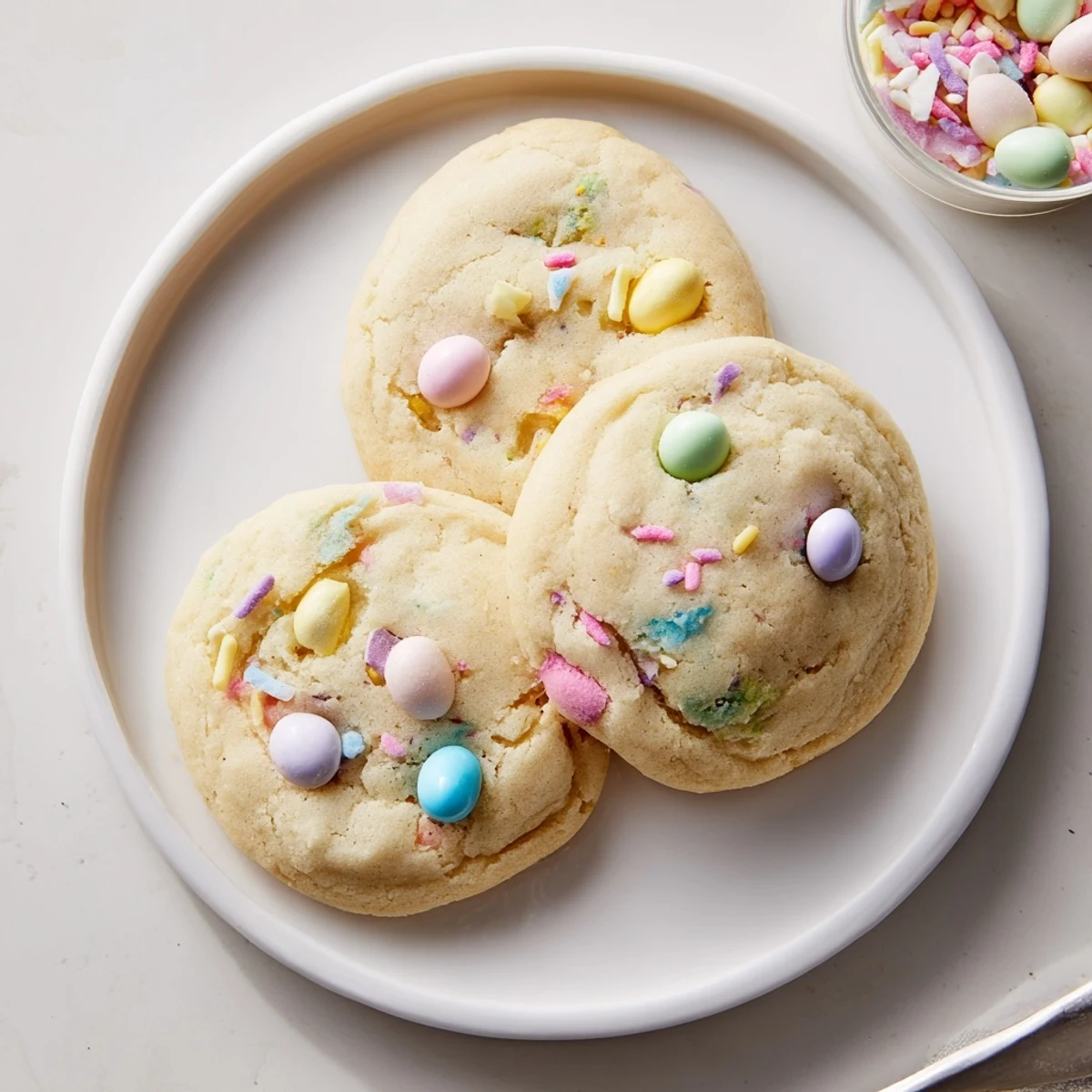 Easter Funfetti Cookies: soft, pastel-speckled rounds cooling on parchment.