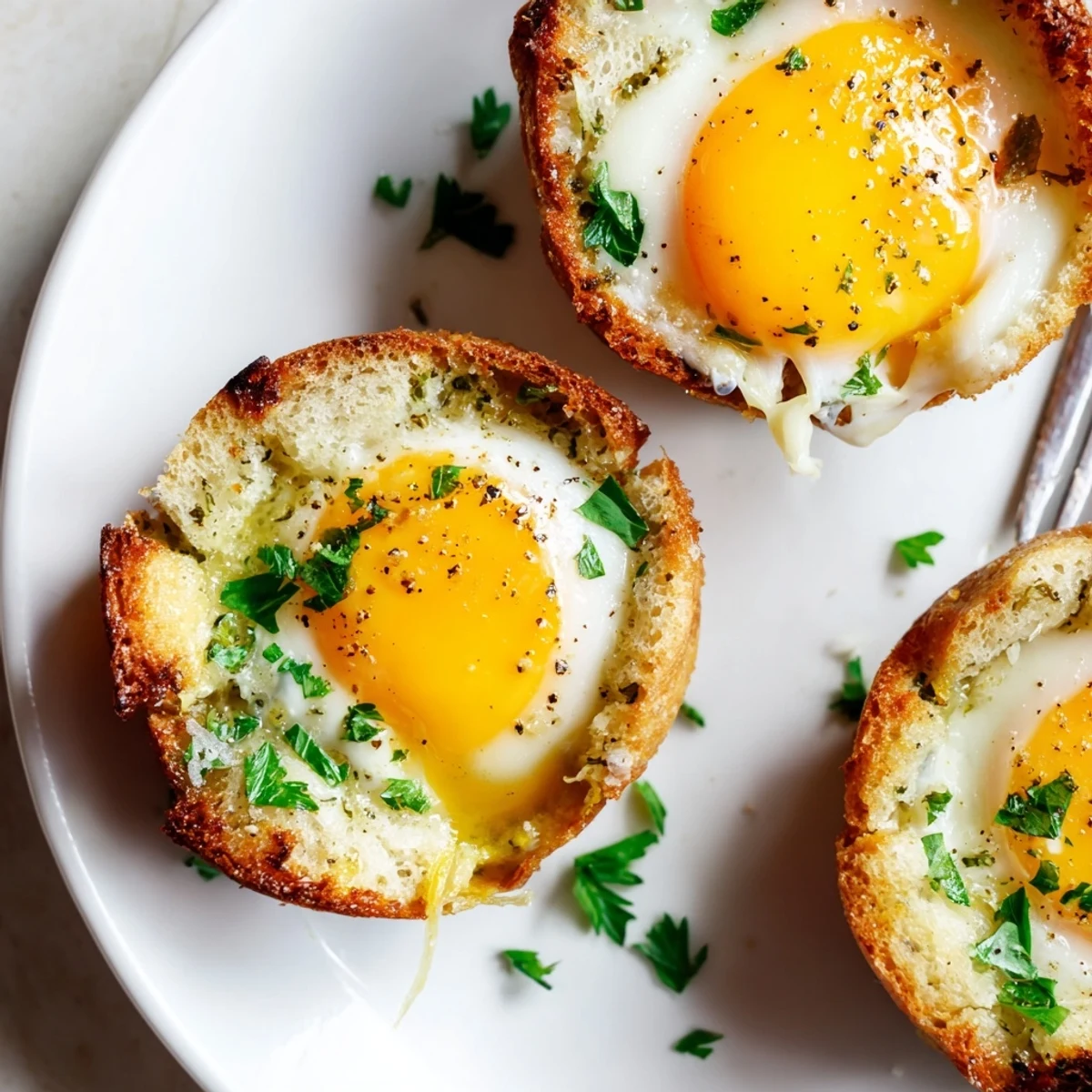 Warm Lazy Garlic Bread Egg Cups nestled in muffin tin, buttery aroma  