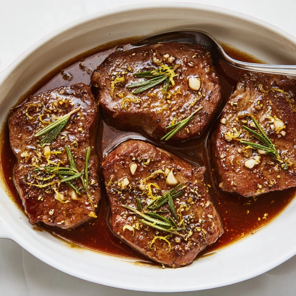 Bright Steak Marinade in bowl with whisk, rosemary flecks and sweetness