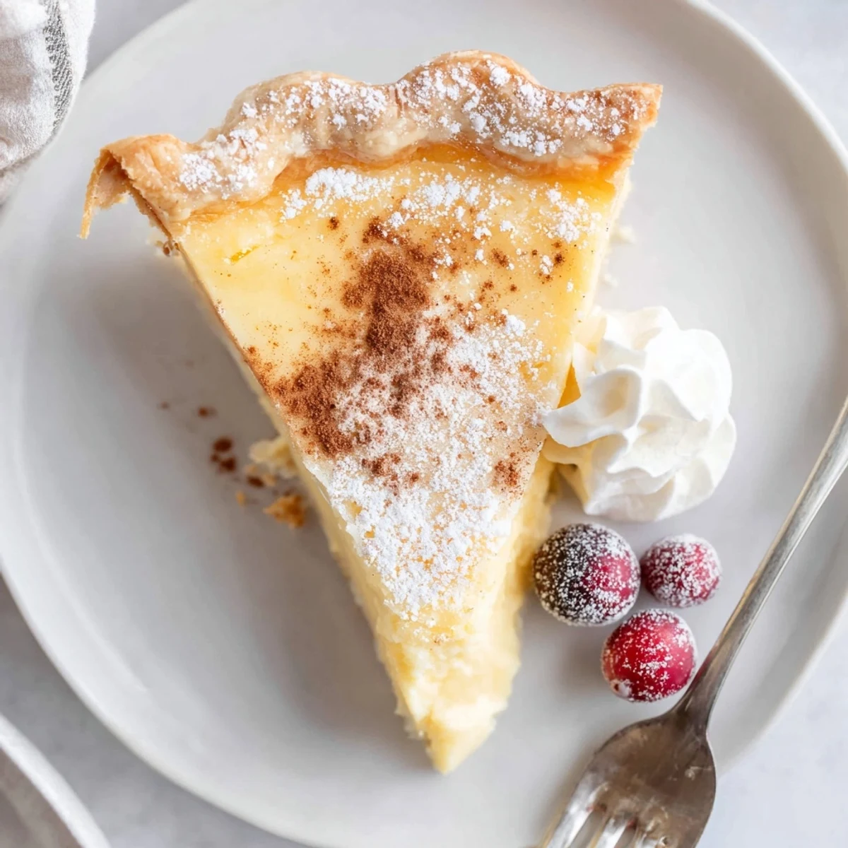 Freshly baked Christmas Eve Custard Pie With Cinnamon Vanilla cooling on rack