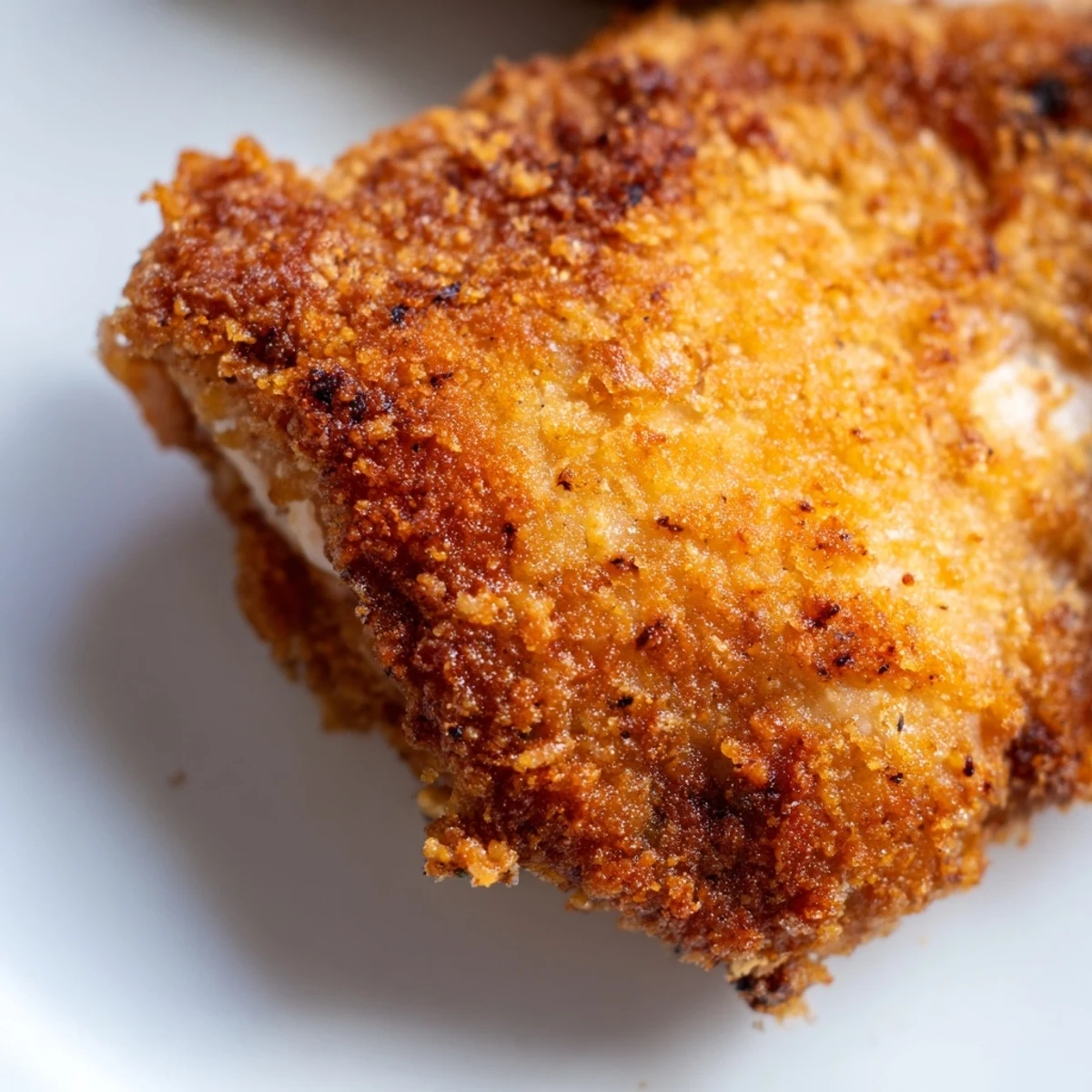 Plate of tangy dill pickle chicken pieces served alongside potato salad and crisp pickles