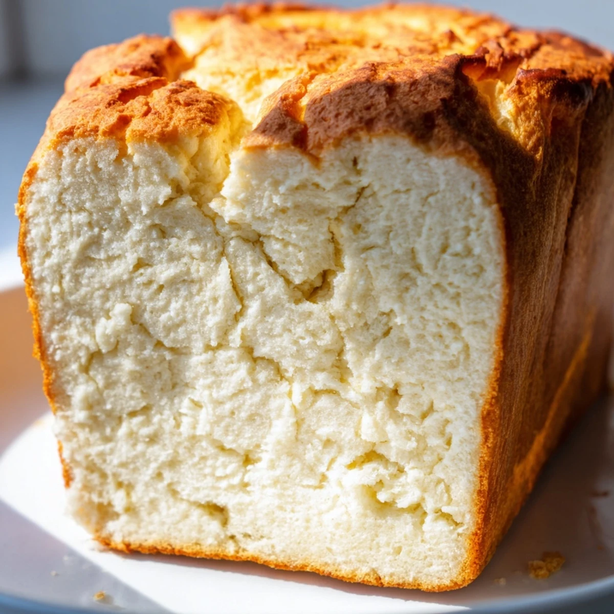 Warm cottage cheese loaf bread toasted and topped with butter, perfect for protein-rich breakfast