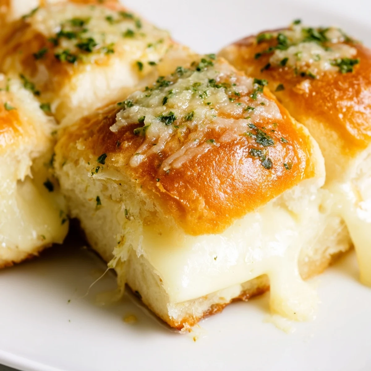 Party-ready mini grilled cheese Hawaiian rolls featuring toasted tops and layers of melted cheese