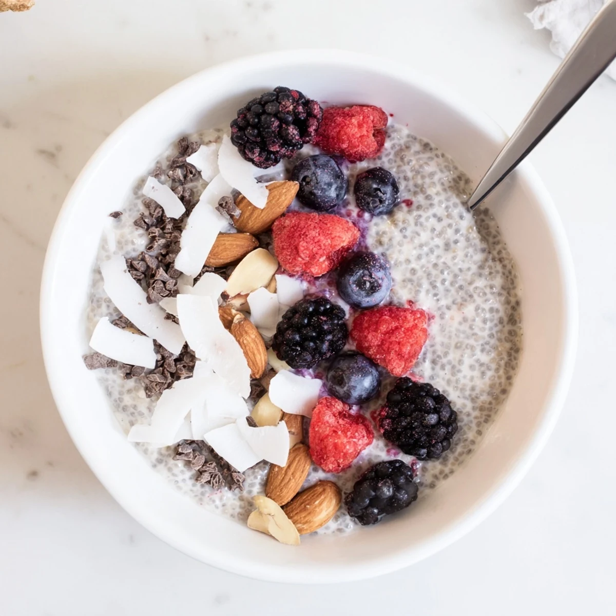 Overnight chia pudding recipes layered with tropical mango and crunchy coconut flakes