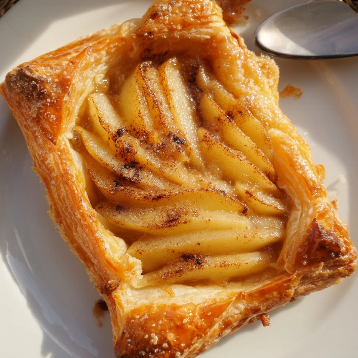 Pear Puff Pastry Recipe with glossy apricot glaze, golden flaky crust, warm