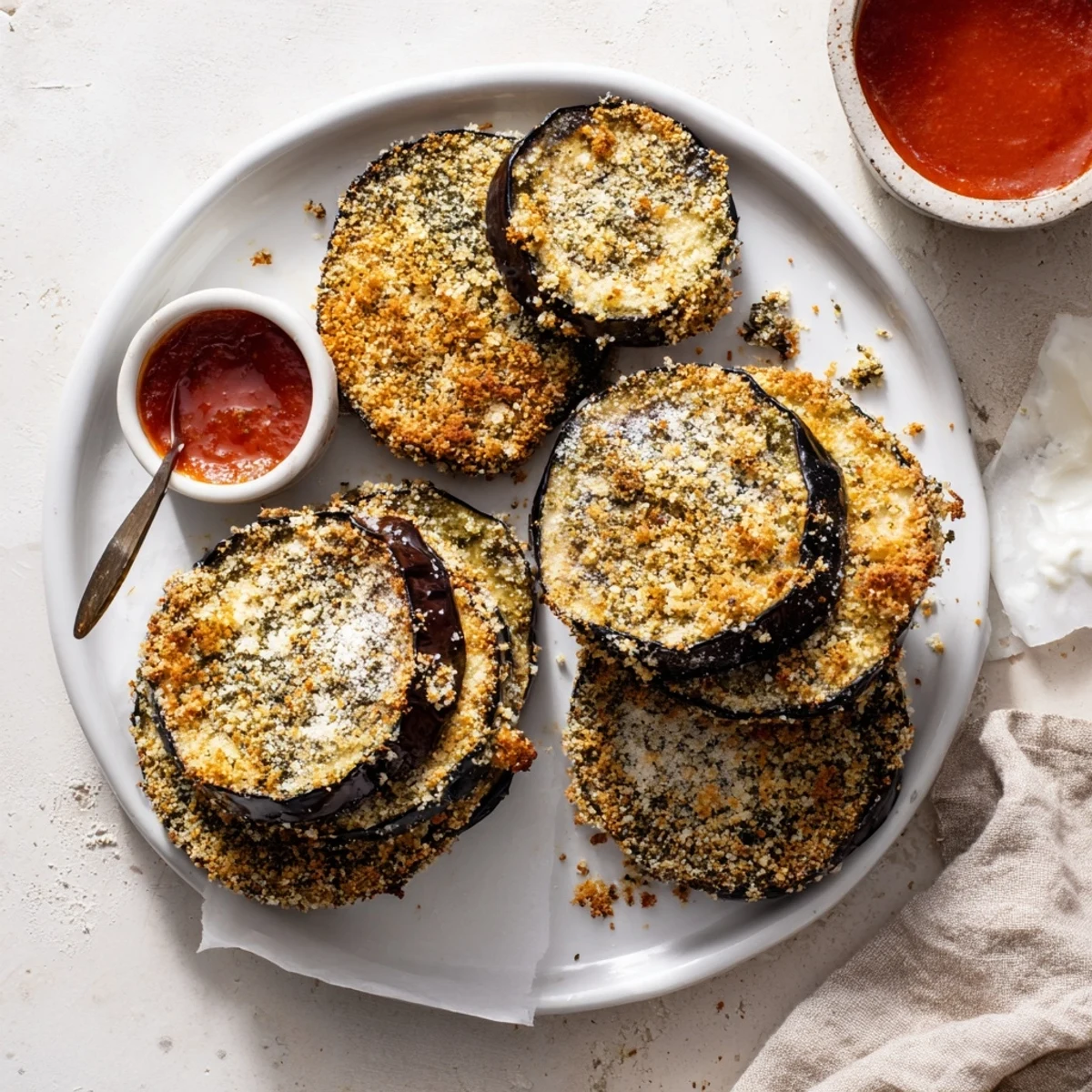 Fresh Crispy Baked Eggplant, oven roasted, crunchy edges, perfect for dipping
