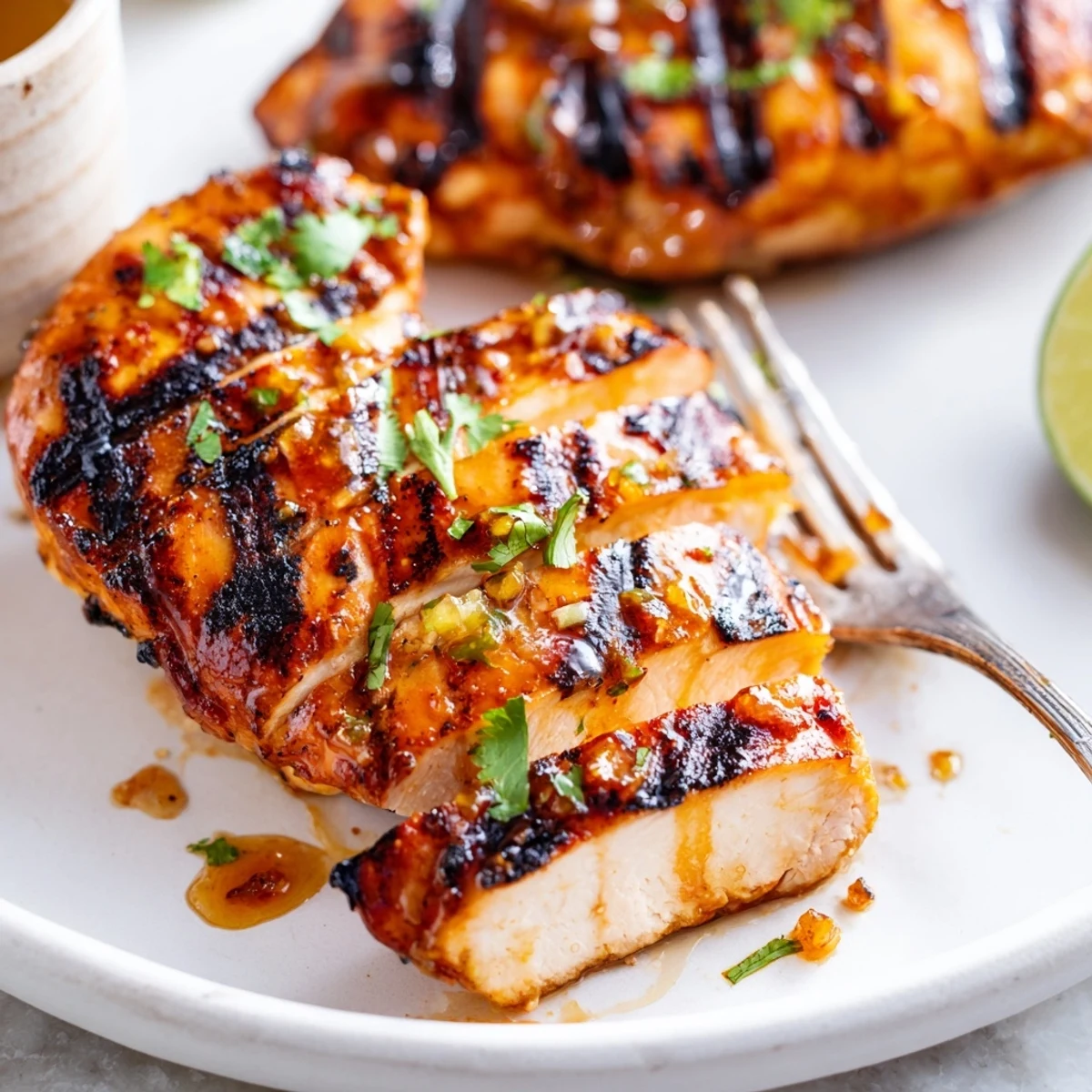 Sliced Key West Grilled Chicken With Tropical Citrus Marinade over coconut rice