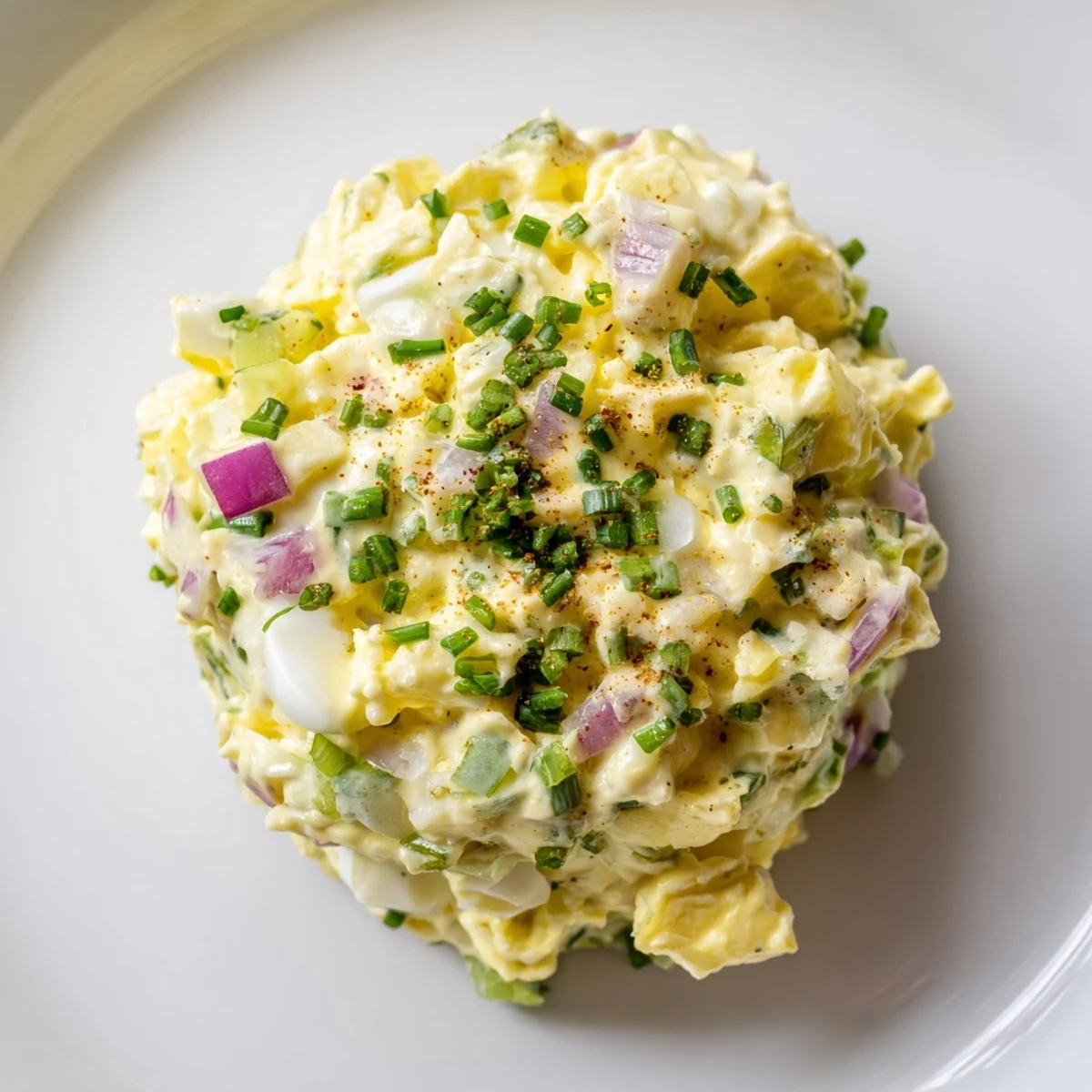 Creamy Classic Egg Salad served in lettuce cups, tangy lemon and mustard.