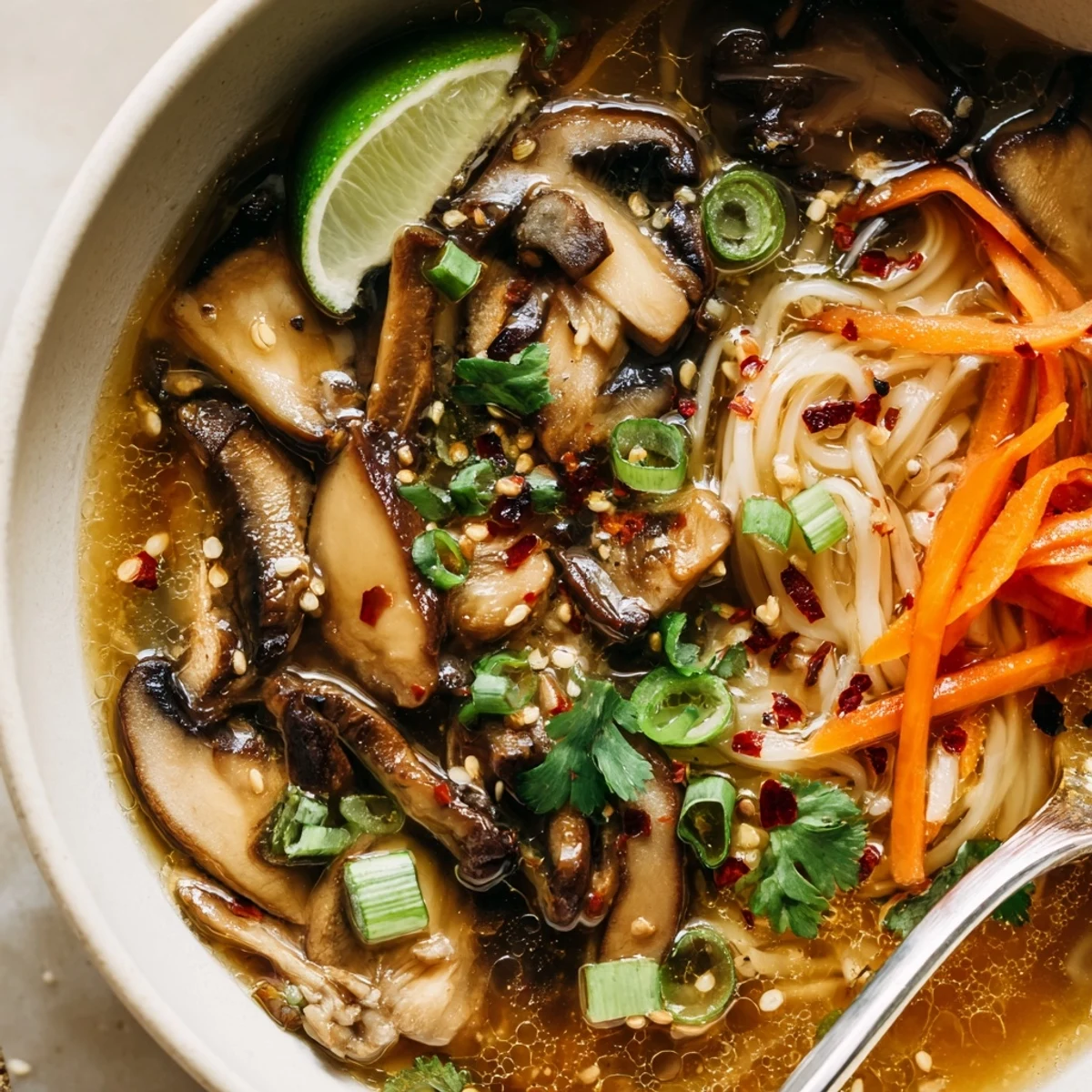 Cozy Ginger Garlic Mushroom Noodle Soup rich with earthy mushrooms and fragrant broth  