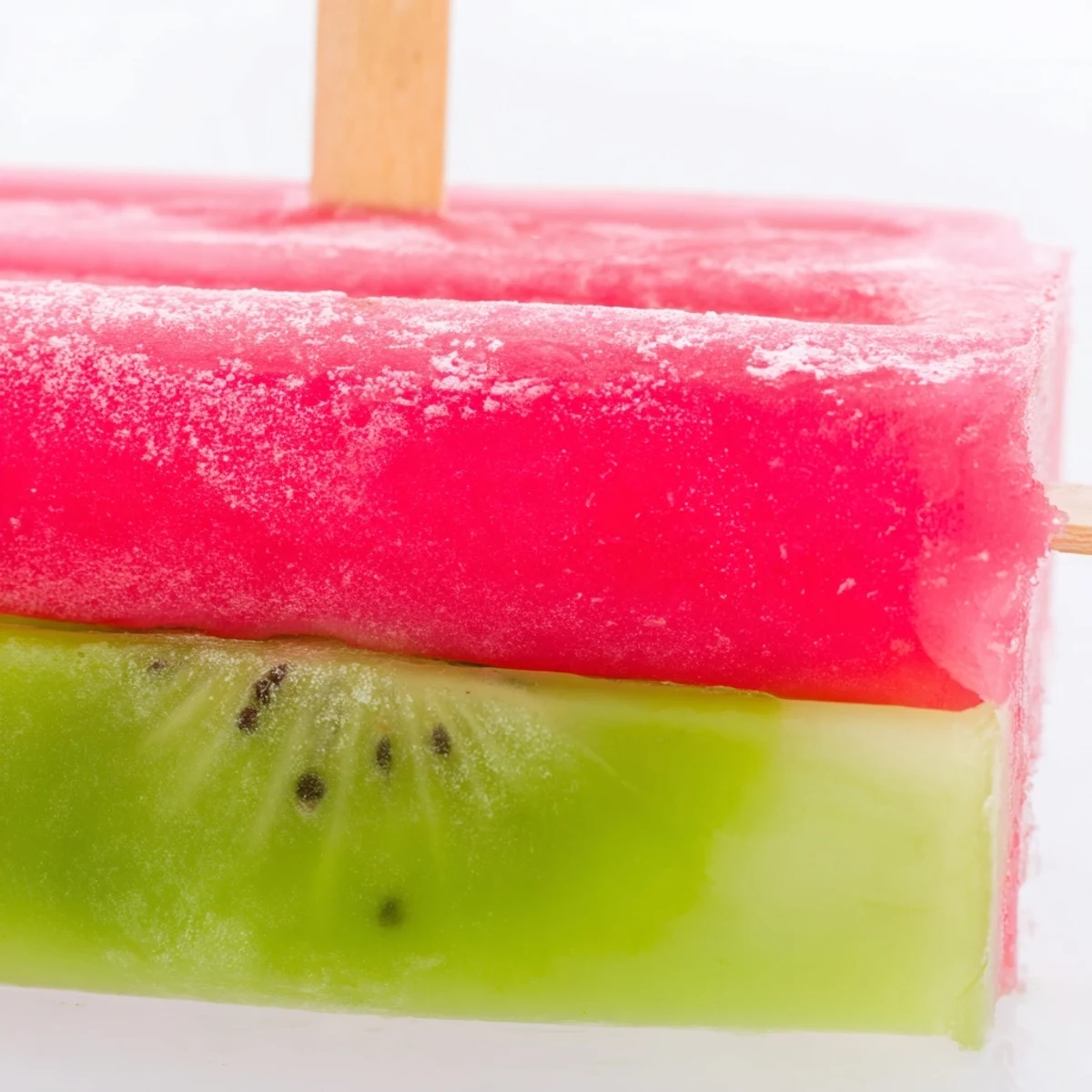 Refreshing watermelon kiwi fruit pops feature swirled fruit puree layers on wooden sticks