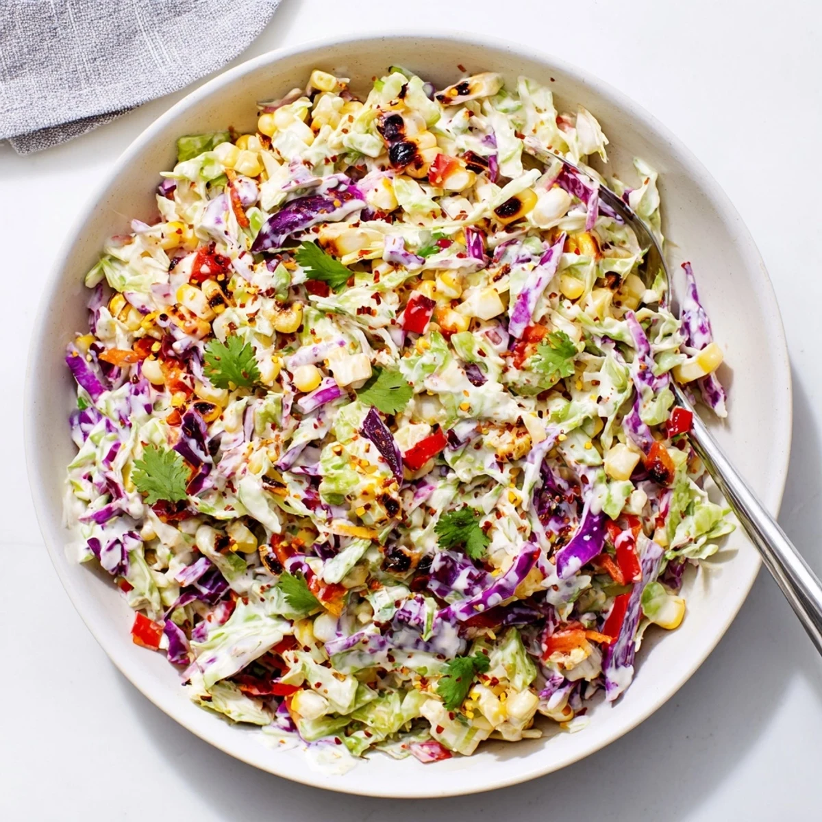 Creamy, crunchy Mexican Corn Coleslaw with smoky paprika and a hint of jalapeño.