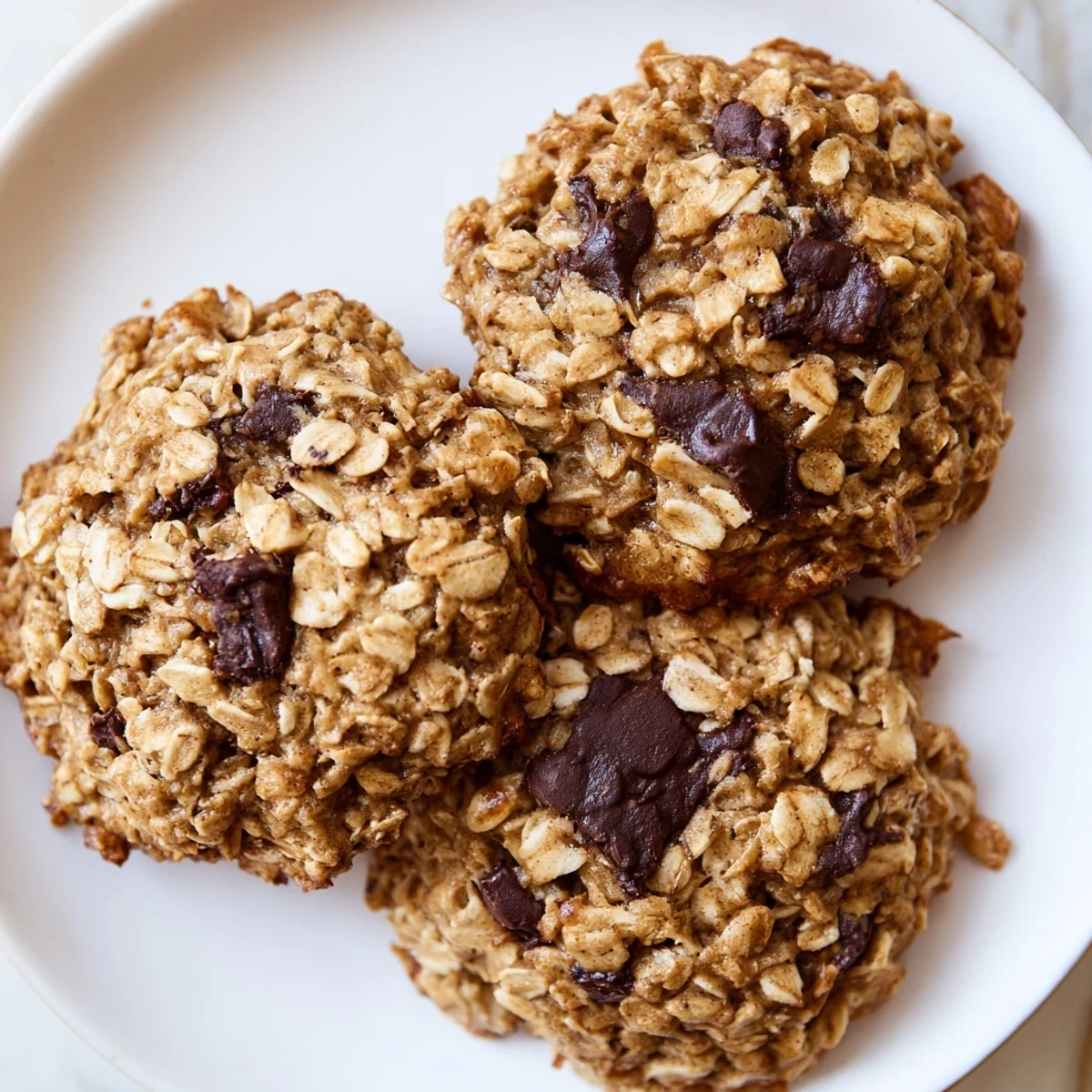 Golden chewy banana oatmeal cookies fresh from the oven on parchment paper