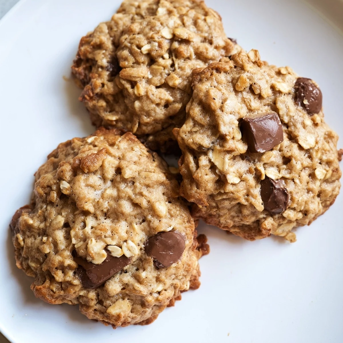Chewy banana oatmeal cookies with visible oats and golden brown edges stacked together
