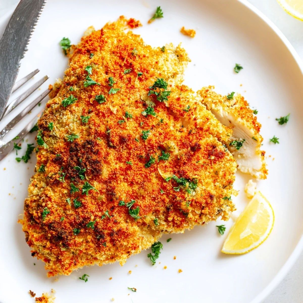 Golden Paprika Parmesan Chicken with a crispy cheese crust on a baking sheet