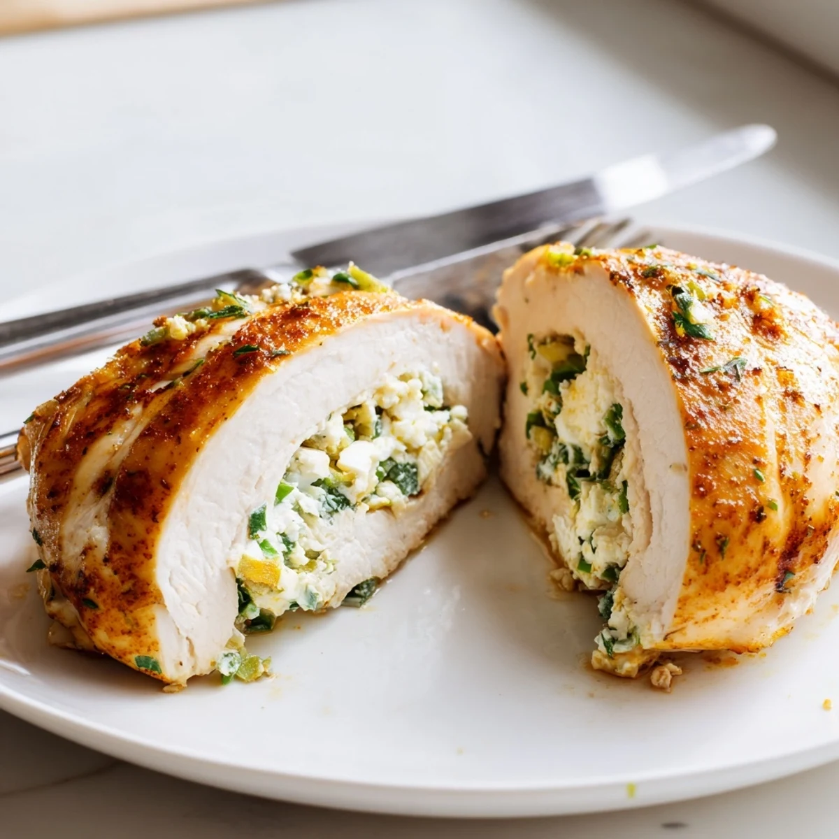 Creamy goat cheese oozes from tender herb-stuffed chicken straight from the oven