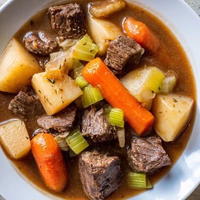 A close-up of a bubbling bowl of Slow Cooker Beef Stew offering rich, comforting flavors.
